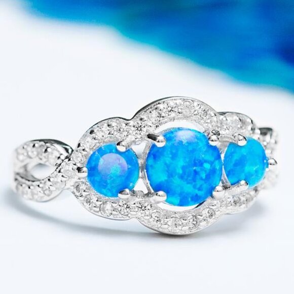 Blue Opal ring, size 7, 925 Sterling Silver Charmed Aroma - Picture 1 of 12